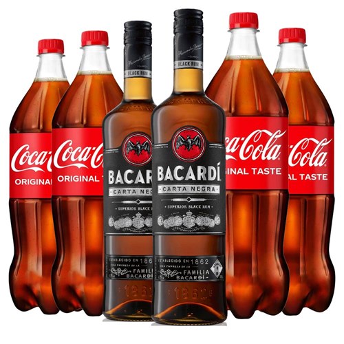 Case of 6 with Bacardi Carta Negra Rum 70cl and Coca-Cola Mixer Set